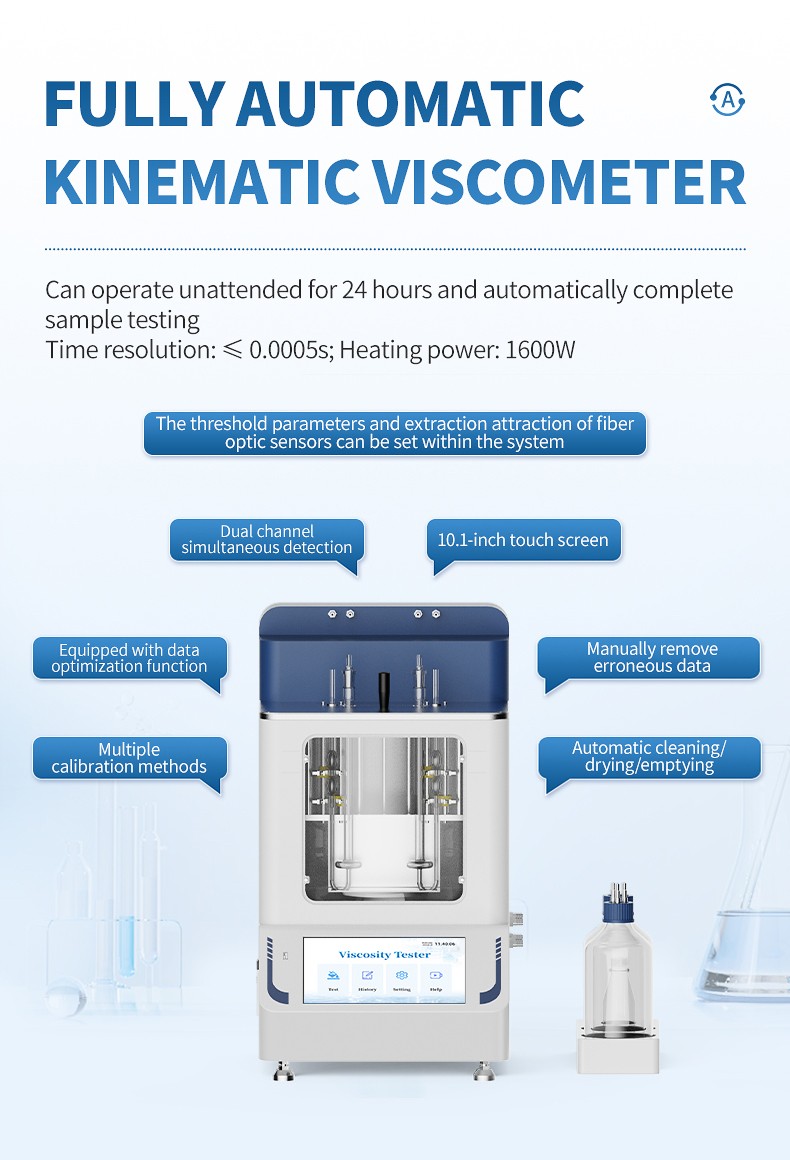 Fully automatic kinematic viscometer with fiber-optic infrared detection and automated cleaning system