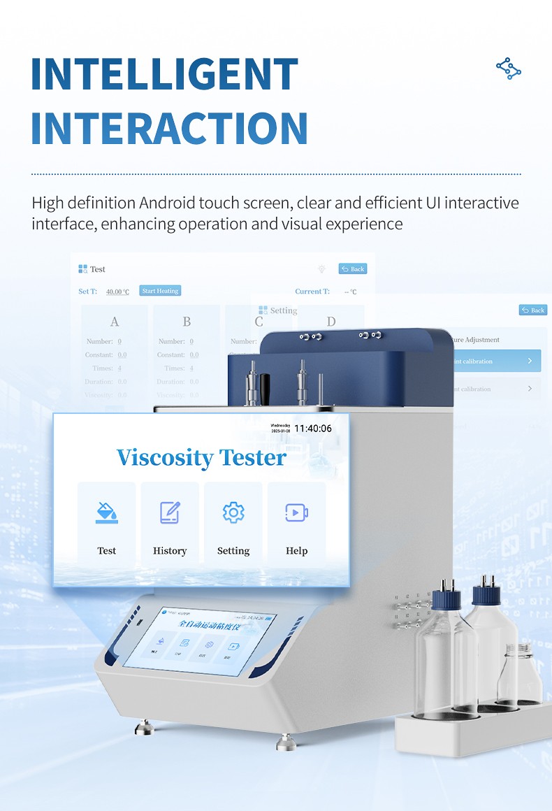 Intelligent touchscreen user interface displaying sample testing settings history and system configuration
