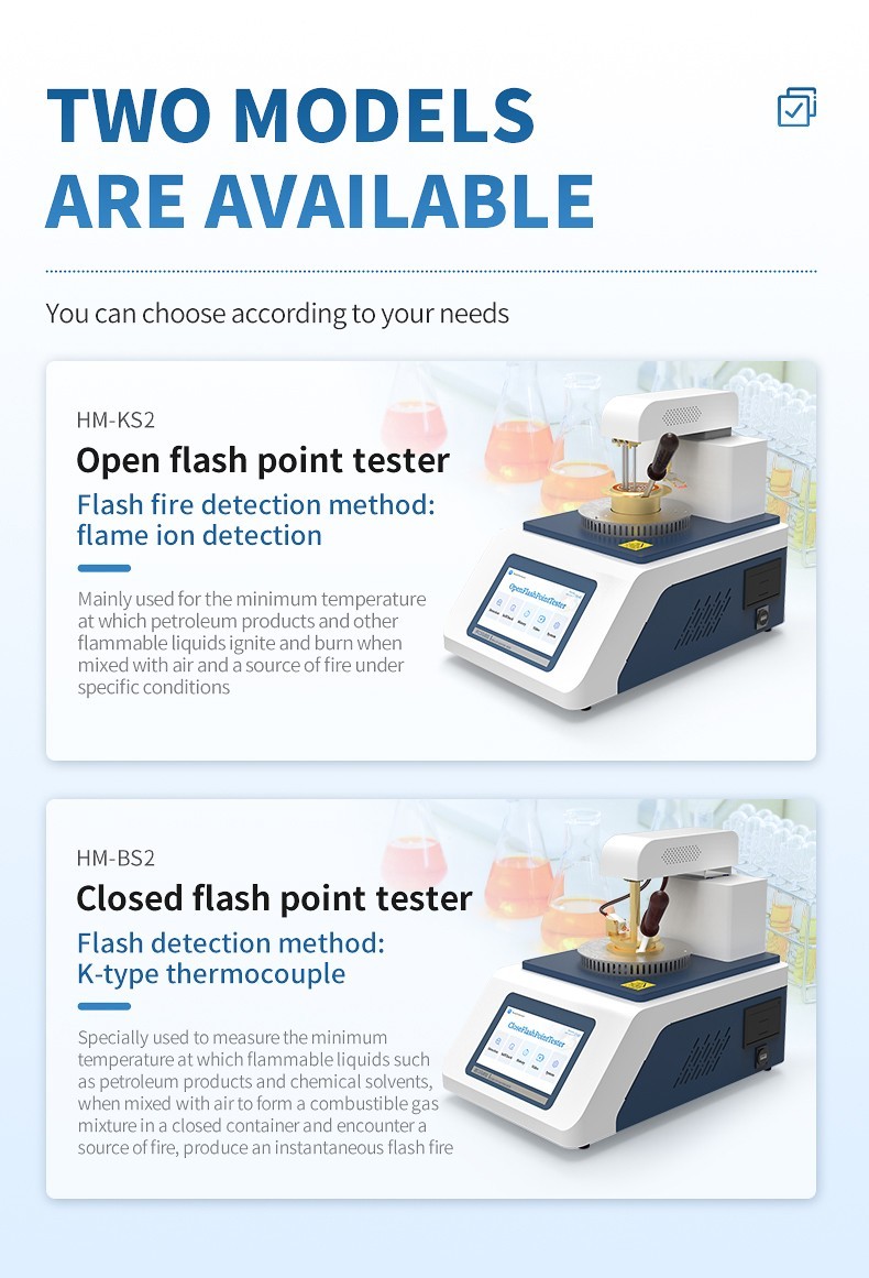 Open-cup and closed-cup flash point tester comparison
